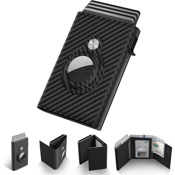 Mens Smart Wallet Card Holder for AirTag: Leather, Compatible with Apple Air - Picture 1 of 7